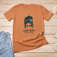 Funny Camping Lover T Shirt For Women Camp Hair Don't Care Messy Bun Camper - Wonder Print Shop