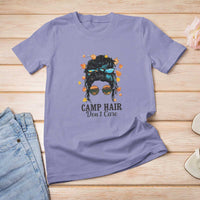 Funny Camping Lover T Shirt For Women Camp Hair Don't Care Messy Bun Camper - Wonder Print Shop