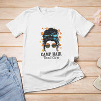 Funny Camping Lover T Shirt For Women Camp Hair Don't Care Messy Bun Camper - Wonder Print Shop