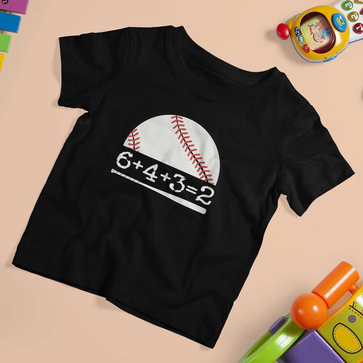 Funny Baseball T Shirt For Kid 6+4+3=2 Double Play Baseball Player - Wonder Print Shop