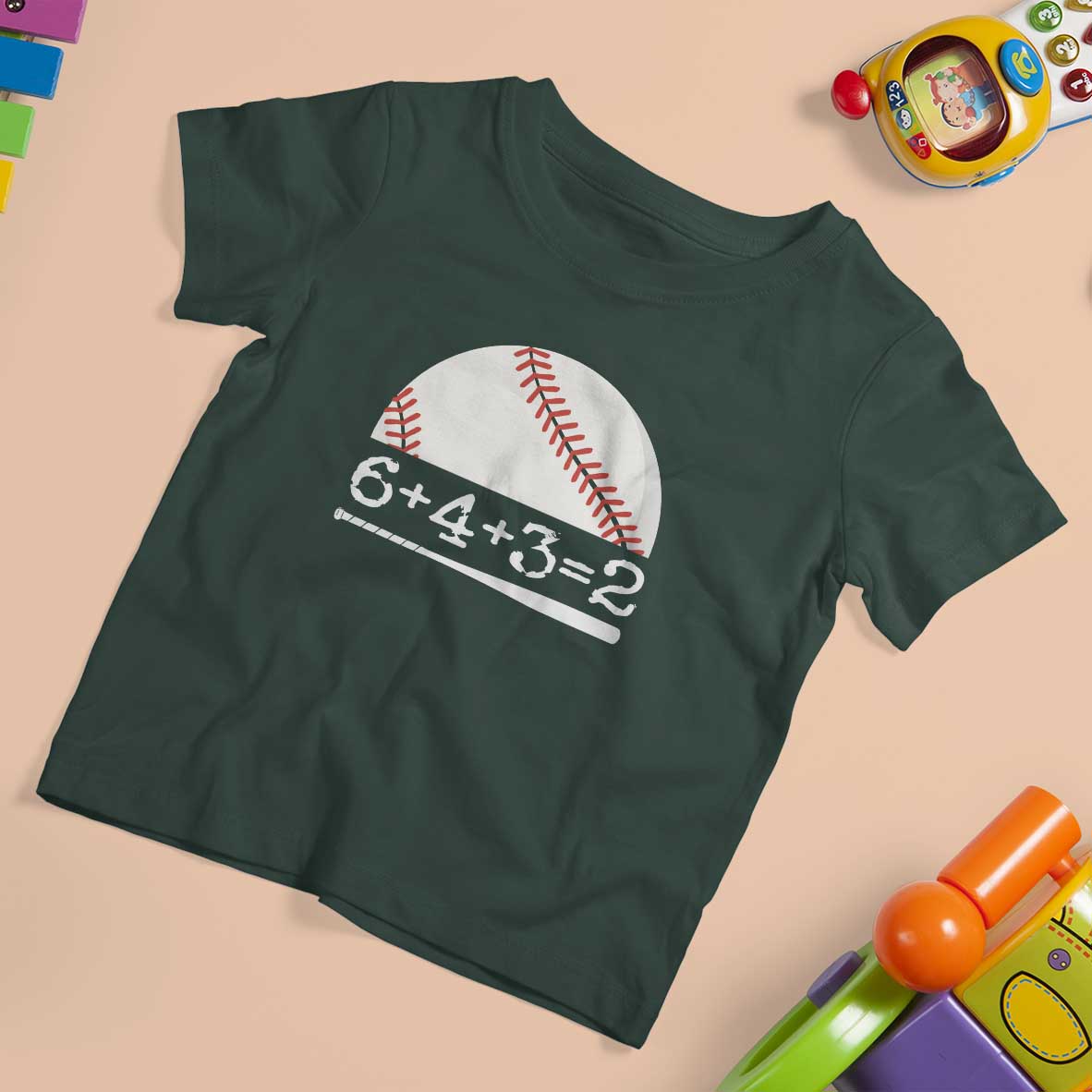 Funny Baseball T Shirt For Kid 6+4+3=2 Double Play Baseball Player - Wonder Print Shop