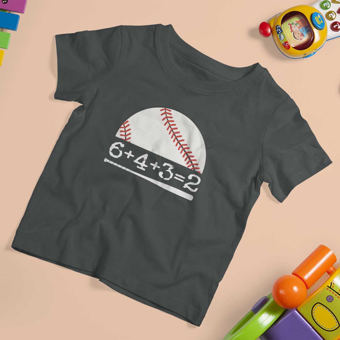 Funny Baseball T Shirt For Kid 6+4+3=2 Double Play Baseball Player - Wonder Print Shop