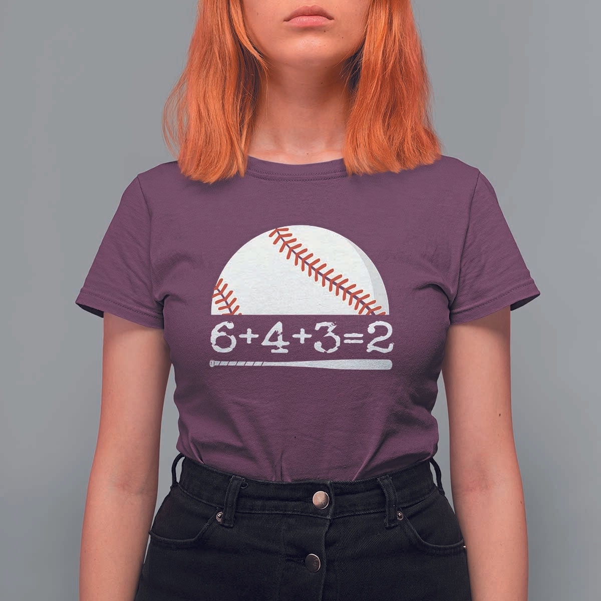 Funny Baseball T Shirt For Women 6+4+3=2 Double Play Baseball Player - Wonder Print Shop
