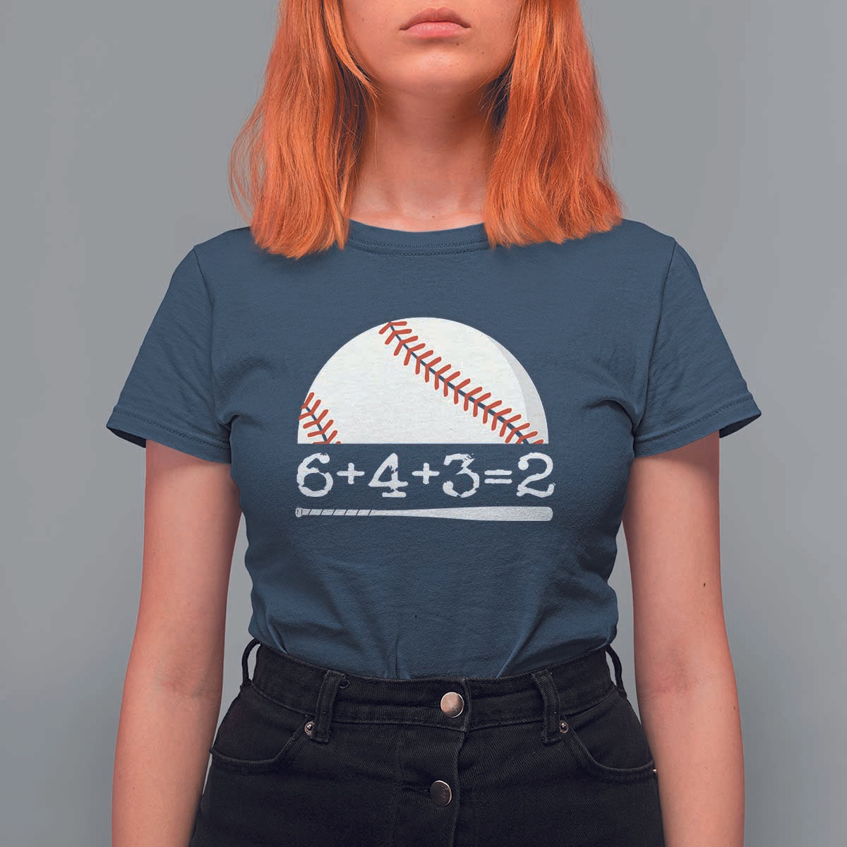 Funny Baseball T Shirt For Women 6+4+3=2 Double Play Baseball Player - Wonder Print Shop