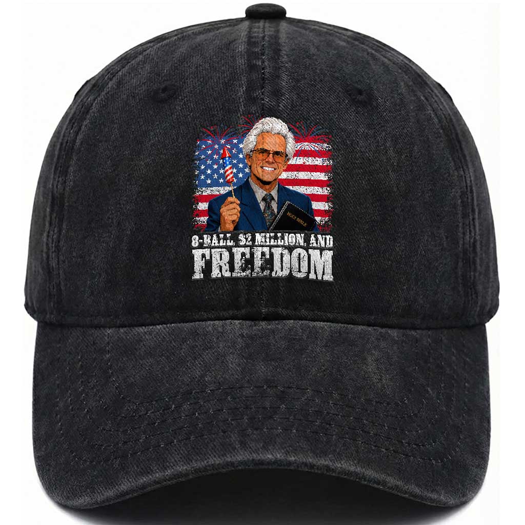 8 Ball 2 Million Dollars And Freedom Washed Cotton Baseball Cap Billy Meme Baby 4th of July