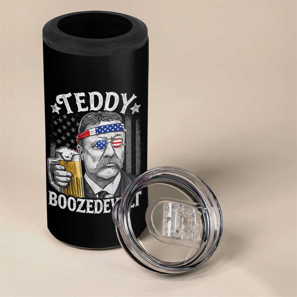 Teddy Boozedevelt Theodore Roosevelt 4th of July 4 in 1 Can Cooler Tumbler Funny Beer Drinking Vintage American Flag