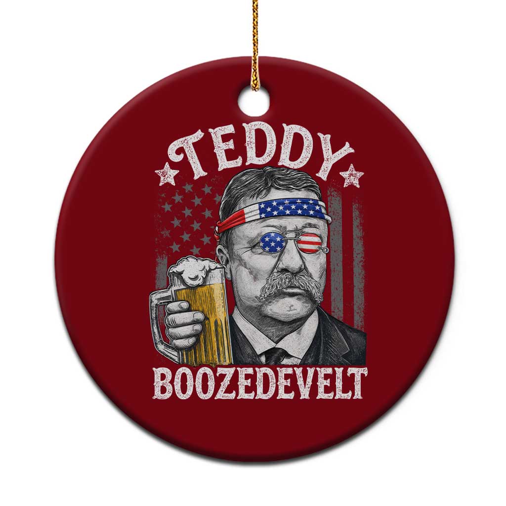 Teddy Boozedevelt Theodore Roosevelt 4th of July Ceramic Ornament Funny Beer Drinking Vintage American Flag