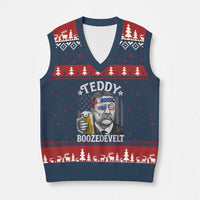 Teddy Boozedevelt Theodore Roosevelt 4th of July V-Neck Knit Sweater Vest Funny Beer Drinking Vintage American Flag