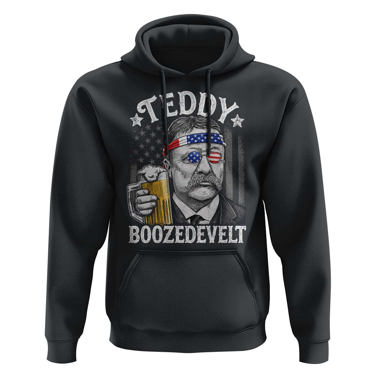 Teddy Boozedevelt Theodore Roosevelt 4th of July Hoodie Funny Beer Drinking Vintage American Flag
