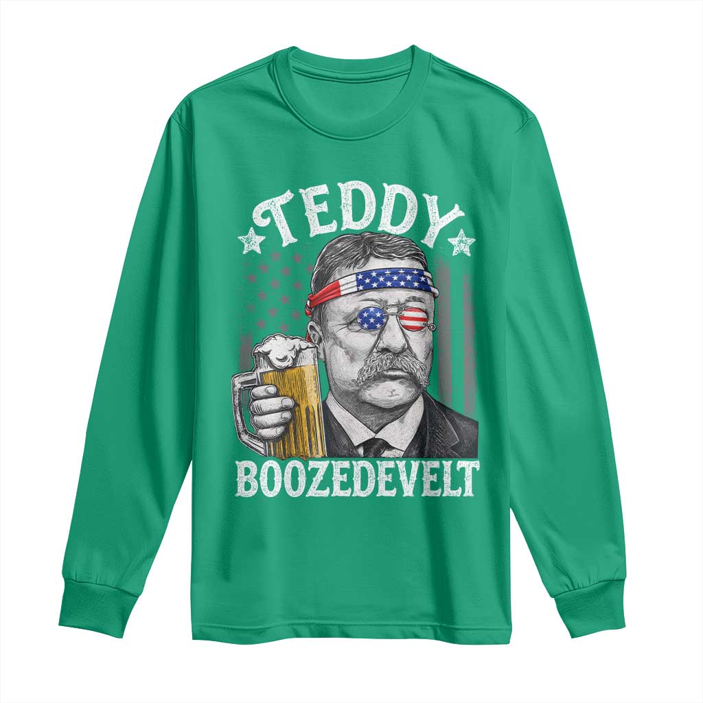 Teddy Boozedevelt Theodore Roosevelt 4th of July Long Sleeve Shirt Funny Beer Drinking Vintage American Flag