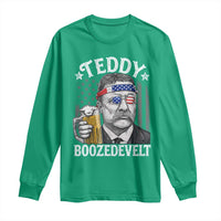 Teddy Boozedevelt Theodore Roosevelt 4th of July Long Sleeve Shirt Funny Beer Drinking Vintage American Flag