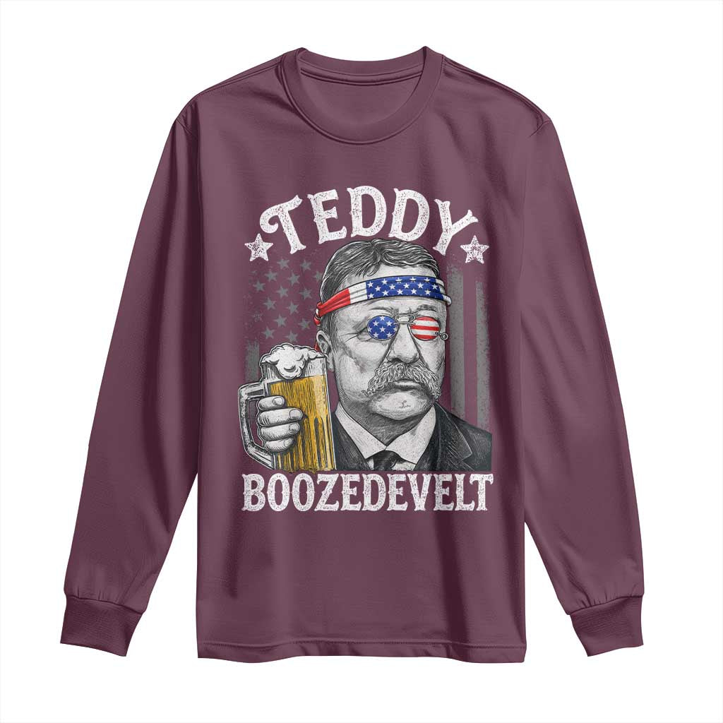 Teddy Boozedevelt Theodore Roosevelt 4th of July Long Sleeve Shirt Funny Beer Drinking Vintage American Flag