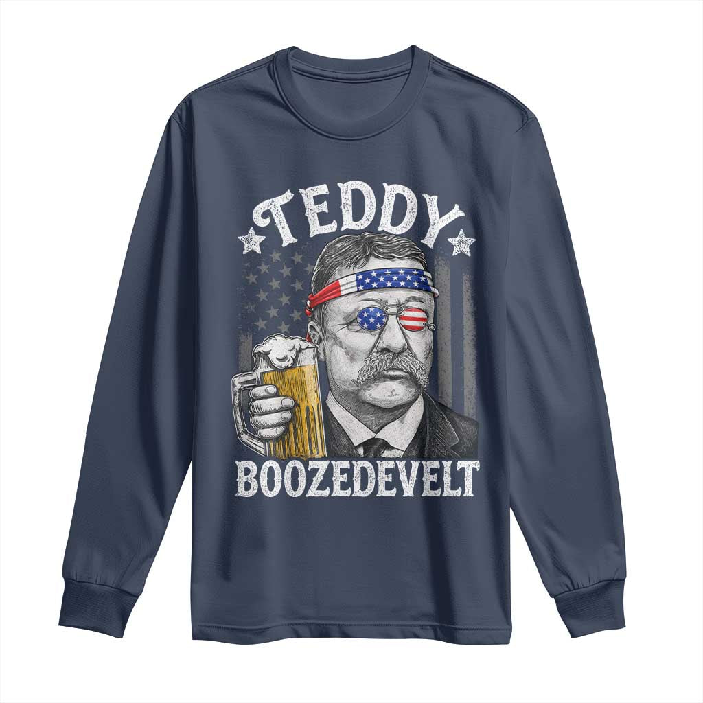Teddy Boozedevelt Theodore Roosevelt 4th of July Long Sleeve Shirt Funny Beer Drinking Vintage American Flag