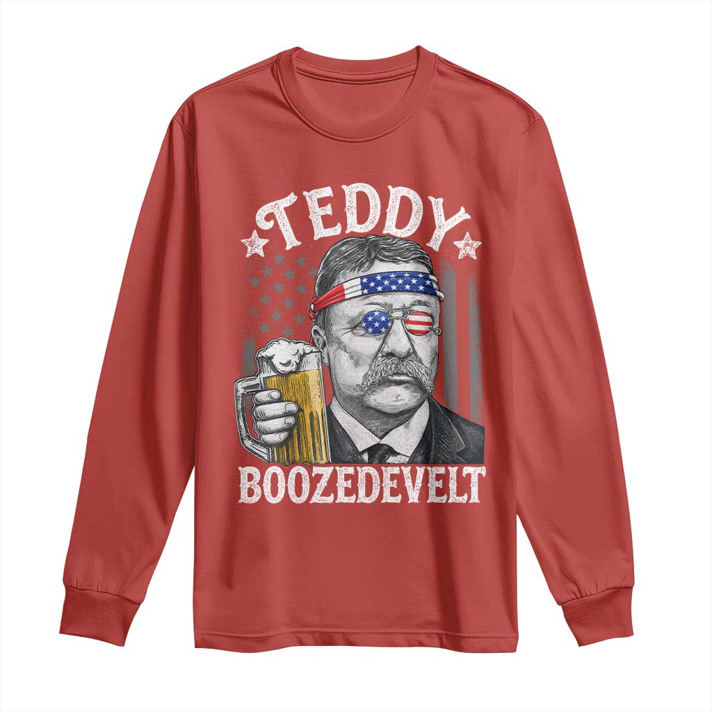 Teddy Boozedevelt Theodore Roosevelt 4th of July Long Sleeve Shirt Funny Beer Drinking Vintage American Flag