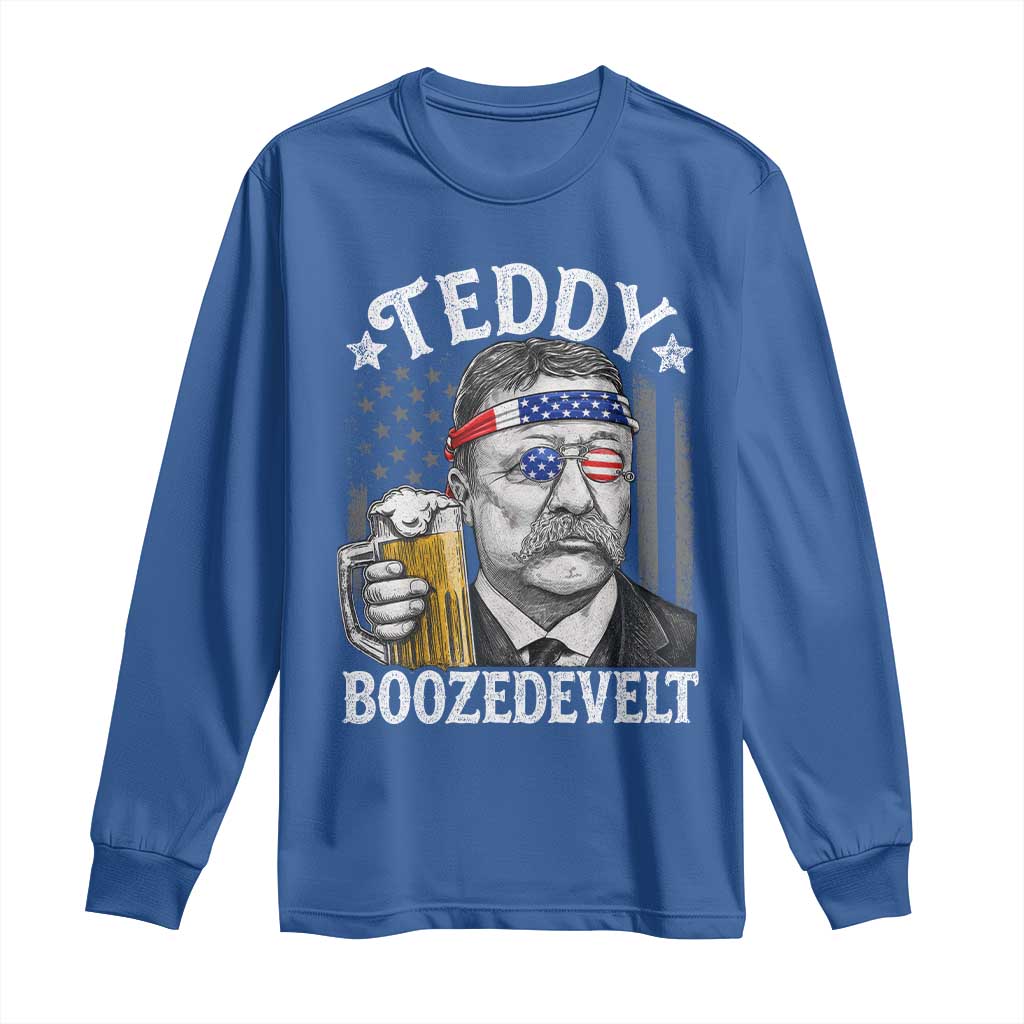 Teddy Boozedevelt Theodore Roosevelt 4th of July Long Sleeve Shirt Funny Beer Drinking Vintage American Flag