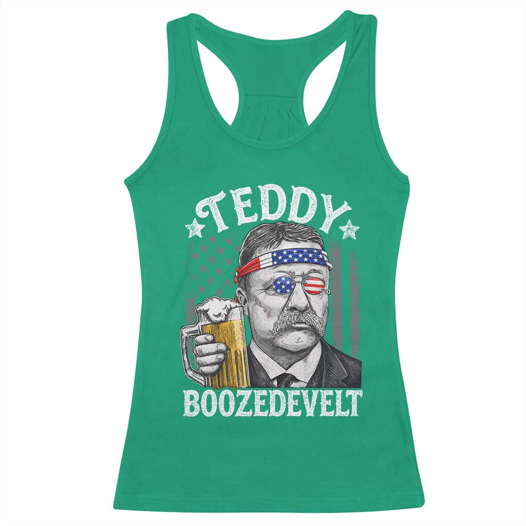 Teddy Boozedevelt Theodore Roosevelt 4th of July Racerback Tank Top Funny Beer Drinking Vintage American Flag