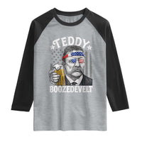 Teddy Boozedevelt Theodore Roosevelt 4th of July Raglan Shirt Funny Beer Drinking Vintage American Flag