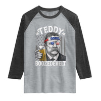 Teddy Boozedevelt Theodore Roosevelt 4th of July Raglan Shirt Funny Beer Drinking Vintage American Flag