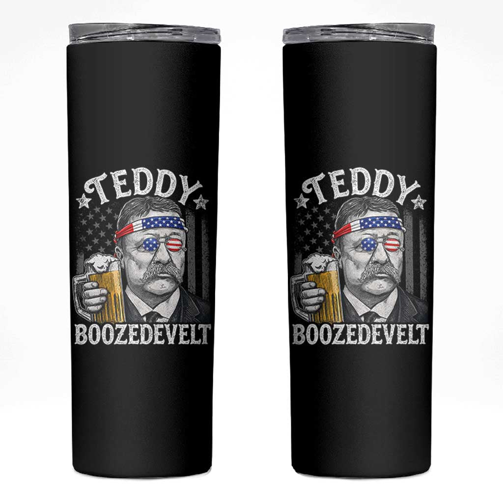 Teddy Boozedevelt Theodore Roosevelt 4th of July Skinny Tumbler Funny Beer Drinking Vintage American Flag