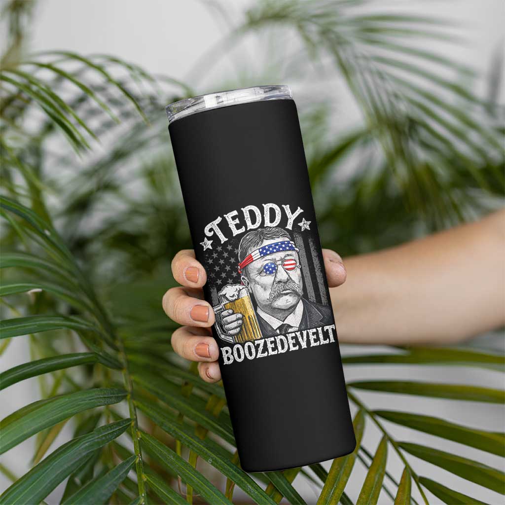 Teddy Boozedevelt Theodore Roosevelt 4th of July Skinny Tumbler Funny Beer Drinking Vintage American Flag
