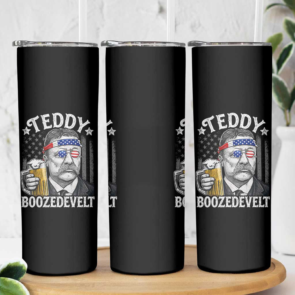 Teddy Boozedevelt Theodore Roosevelt 4th of July Skinny Tumbler Funny Beer Drinking Vintage American Flag