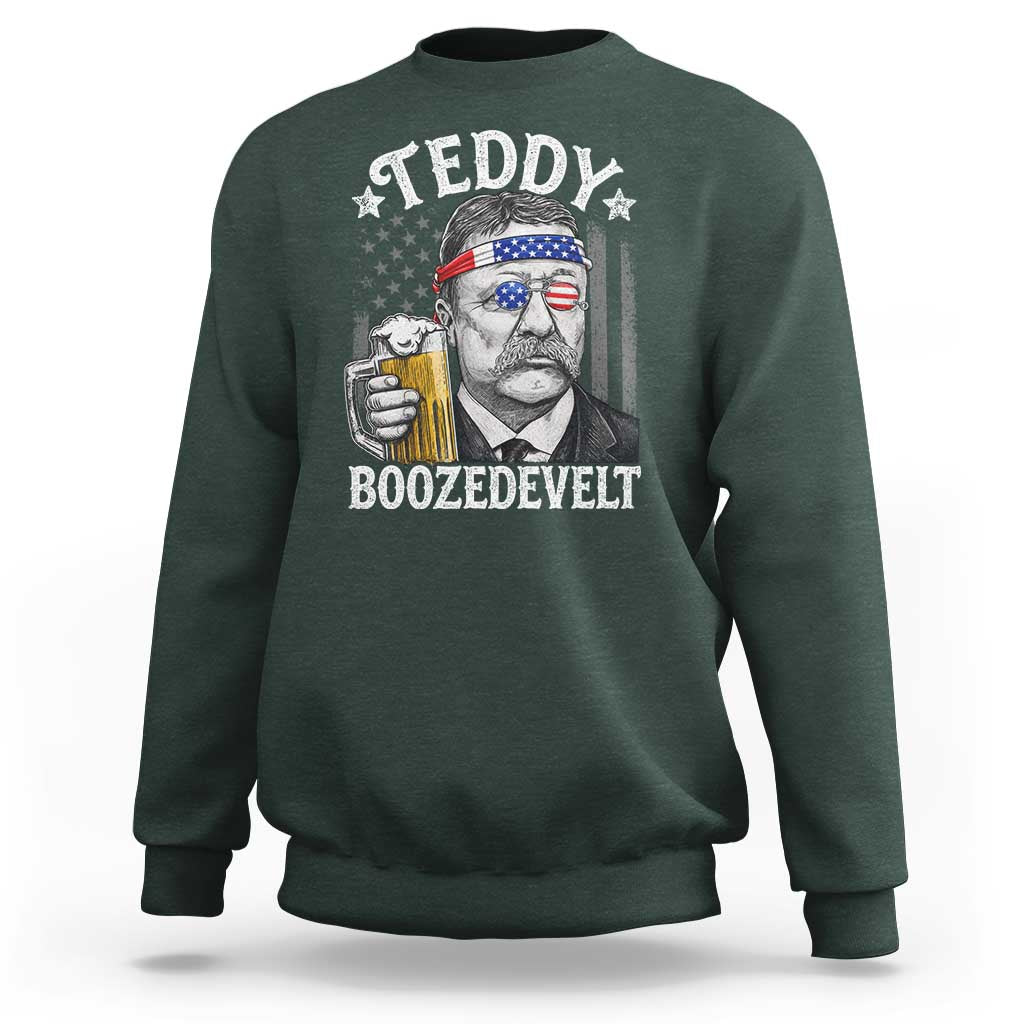Teddy Boozedevelt Theodore Roosevelt 4th of July Sweatshirt Funny Beer Drinking Vintage American Flag