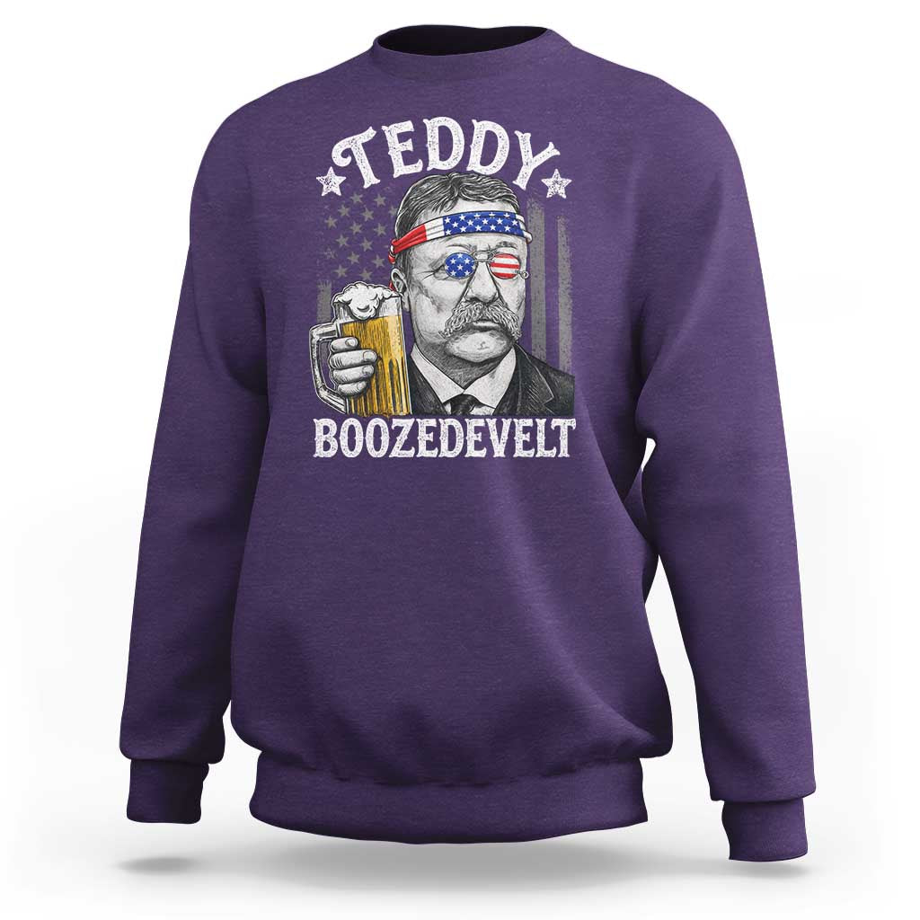 Teddy Boozedevelt Theodore Roosevelt 4th of July Sweatshirt Funny Beer Drinking Vintage American Flag