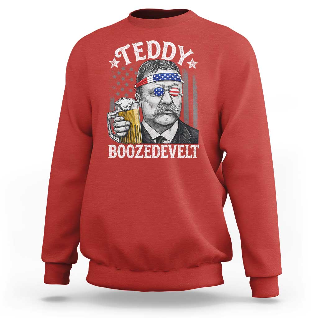 Teddy Boozedevelt Theodore Roosevelt 4th of July Sweatshirt Funny Beer Drinking Vintage American Flag