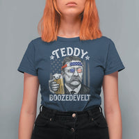 Teddy Boozedevelt Theodore Roosevelt 4th of July T Shirt For Women Funny Beer Drinking Vintage American Flag