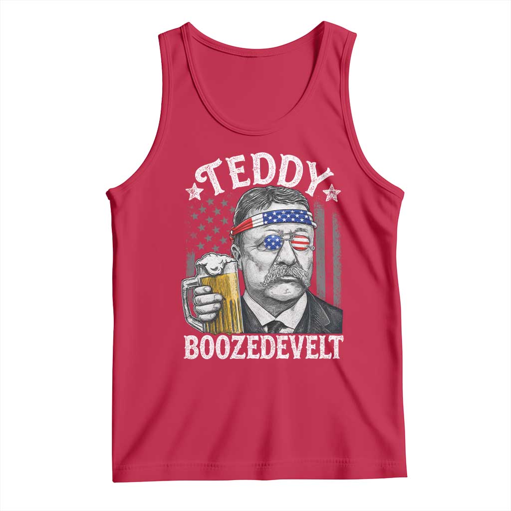 Teddy Boozedevelt Theodore Roosevelt 4th of July Tank Top Funny Beer Drinking Vintage American Flag