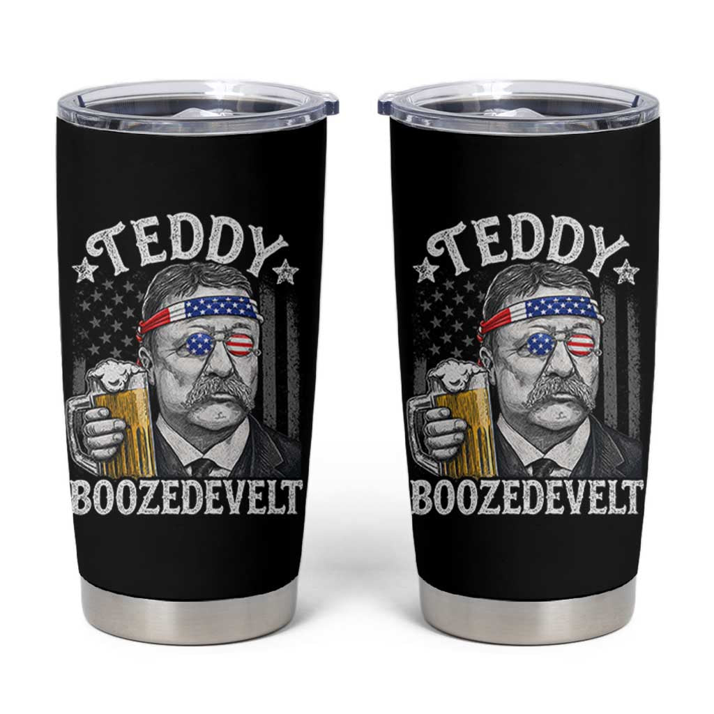 Teddy Boozedevelt Theodore Roosevelt 4th of July Tumbler Cup Funny Beer Drinking Vintage American Flag
