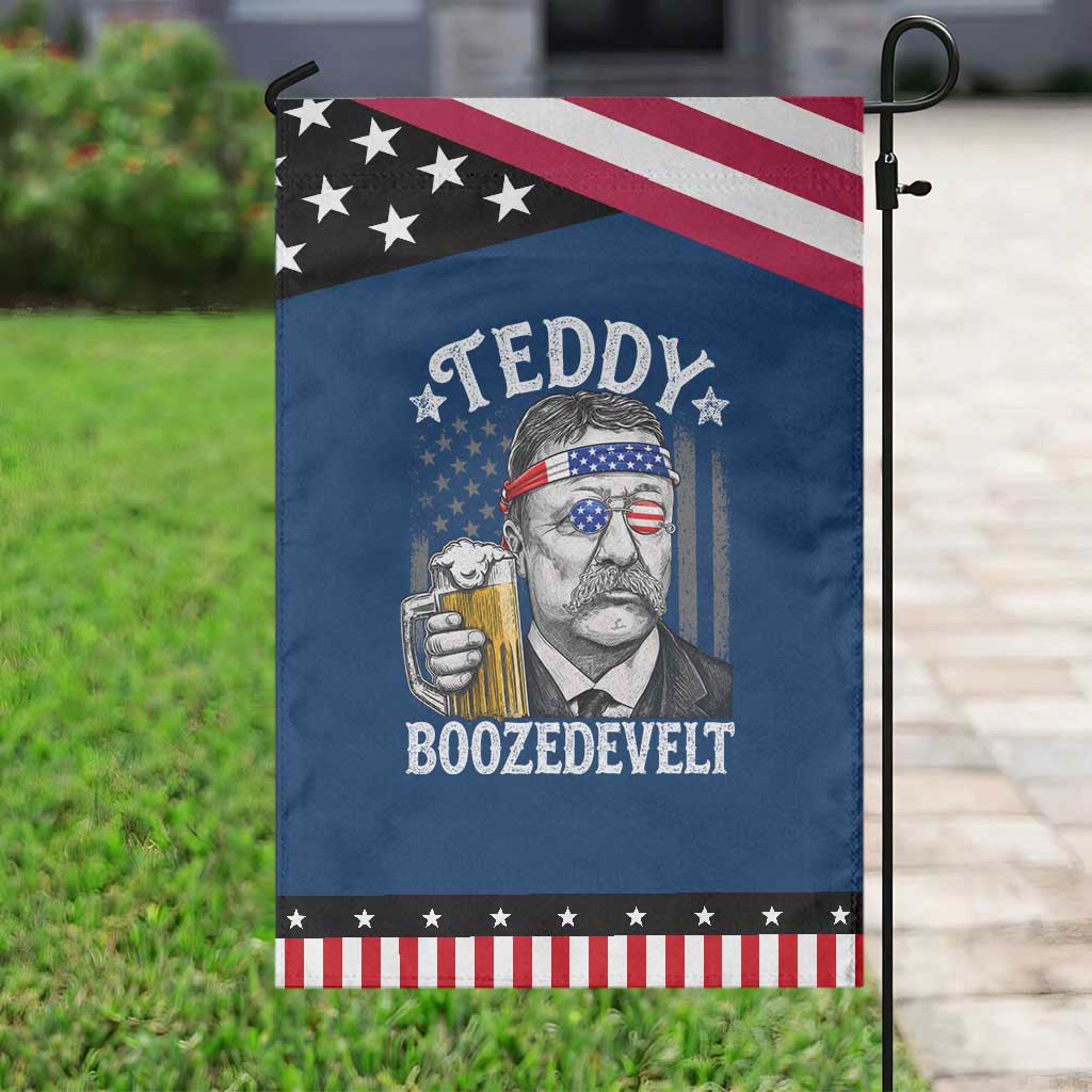 Teddy Boozedevelt Theodore Roosevelt 4th of July Patriotic Garden Flag Funny Beer Drinking Vintage American Flag