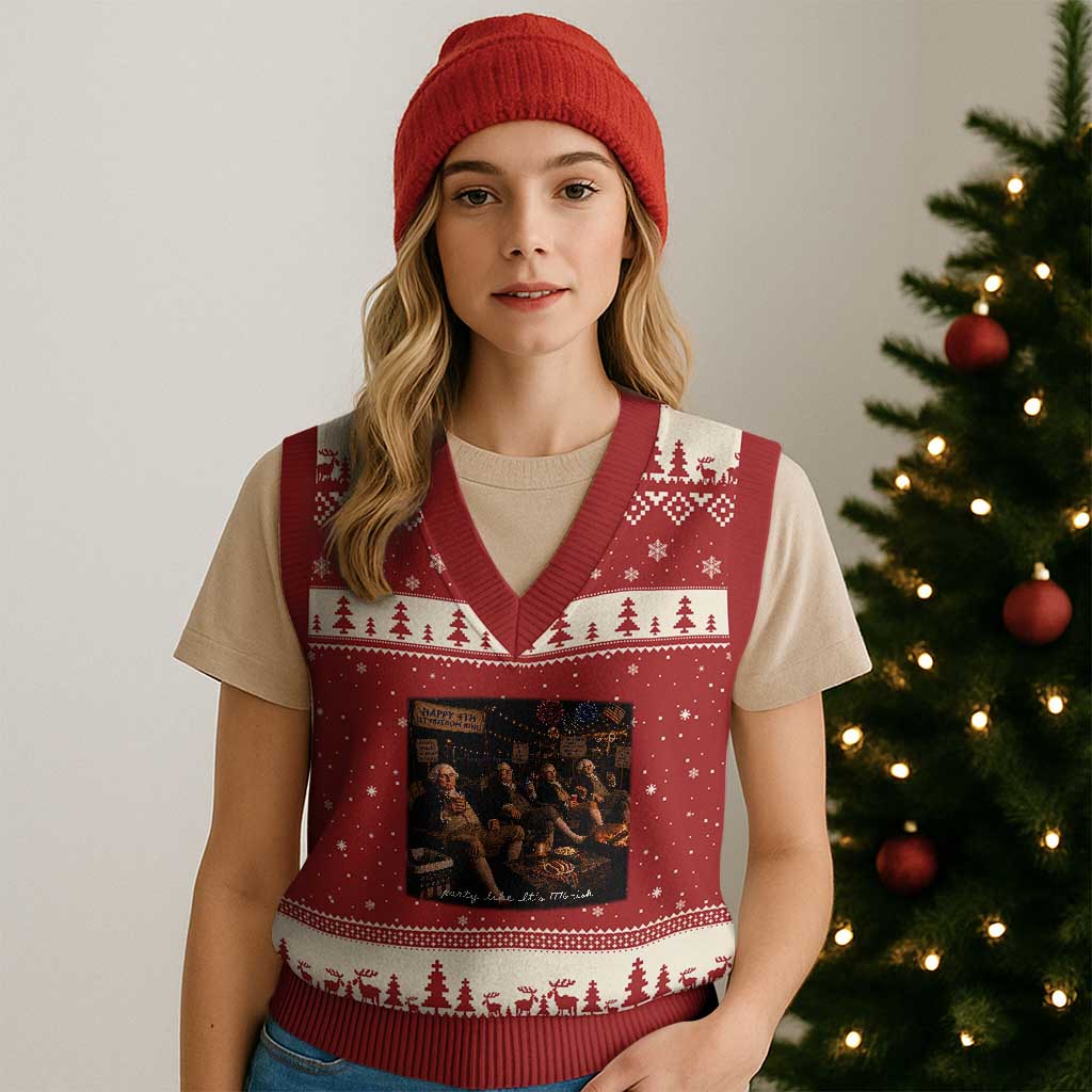 Party Like It Is 1776 Founding Father V-Neck Knit Sweater Vest Funny 4th of July Meme
