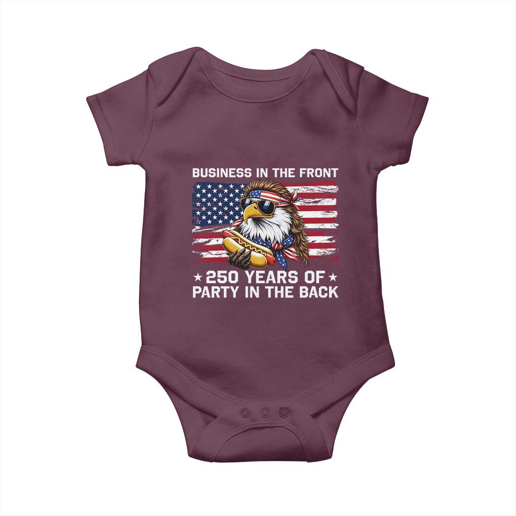 Business In The Front Party In The Back 250th Anniversary USA Baby Onesie Patriotic Eagle Mullet