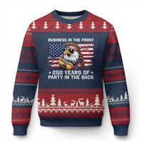Business In The Front Party In The Back 250th Anniversary USA Ugly Christmas Sweater Patriotic Eagle Mullet
