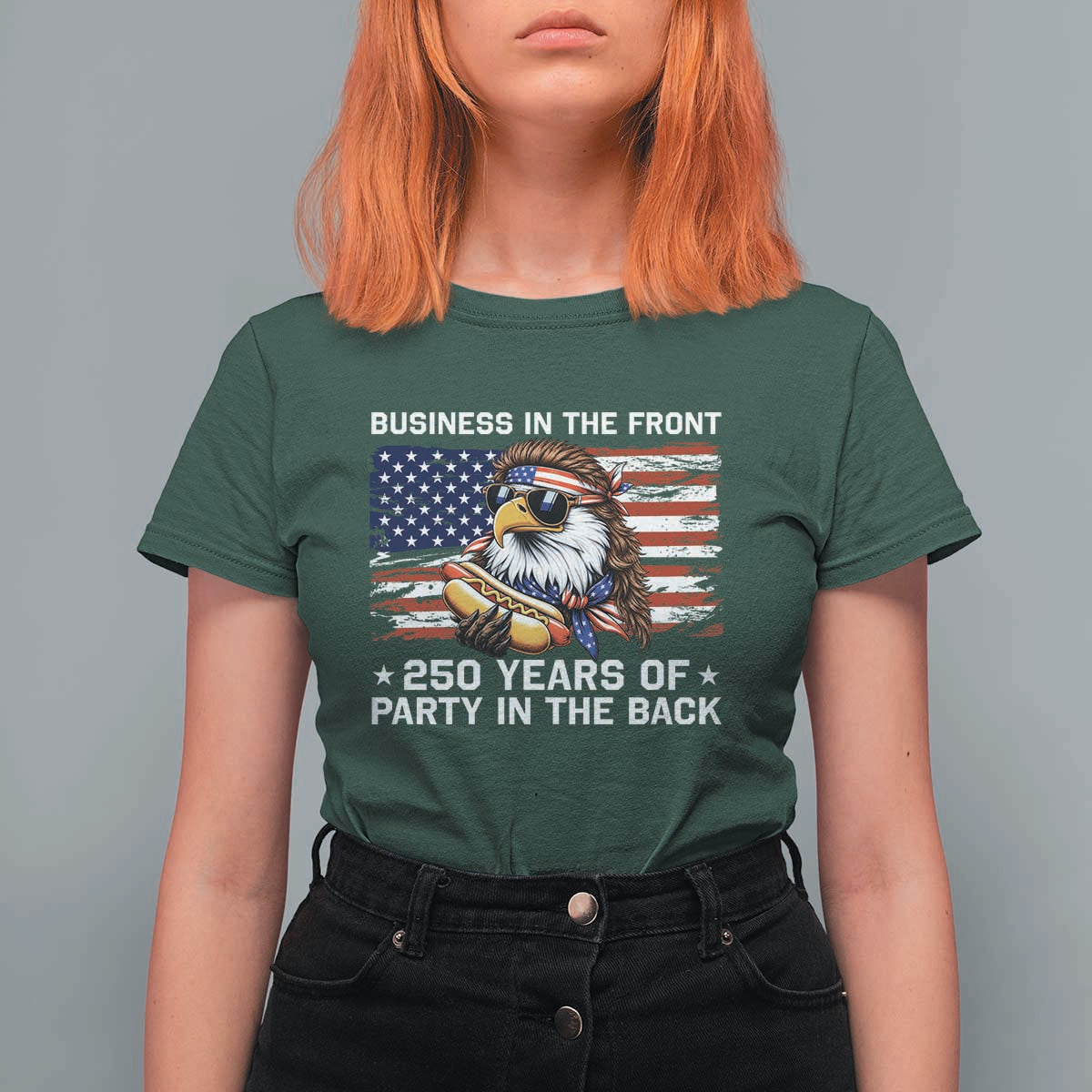 Business In The Front Party In The Back 250th Anniversary USA T Shirt For Women Patriotic Eagle Mullet