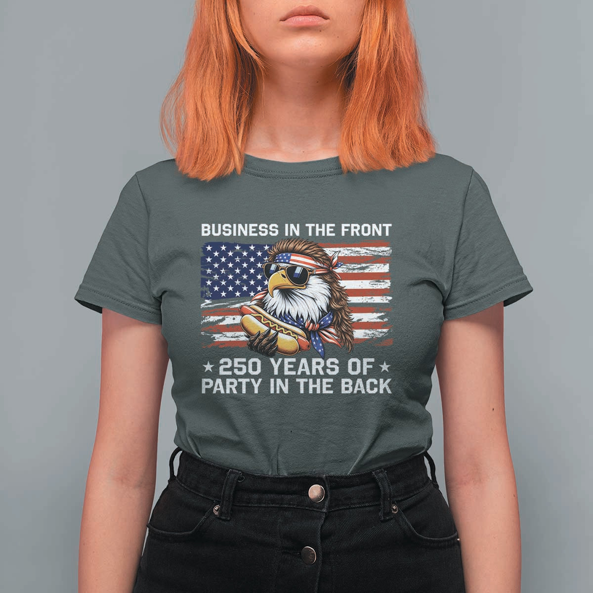 Business In The Front Party In The Back 250th Anniversary USA T Shirt For Women Patriotic Eagle Mullet