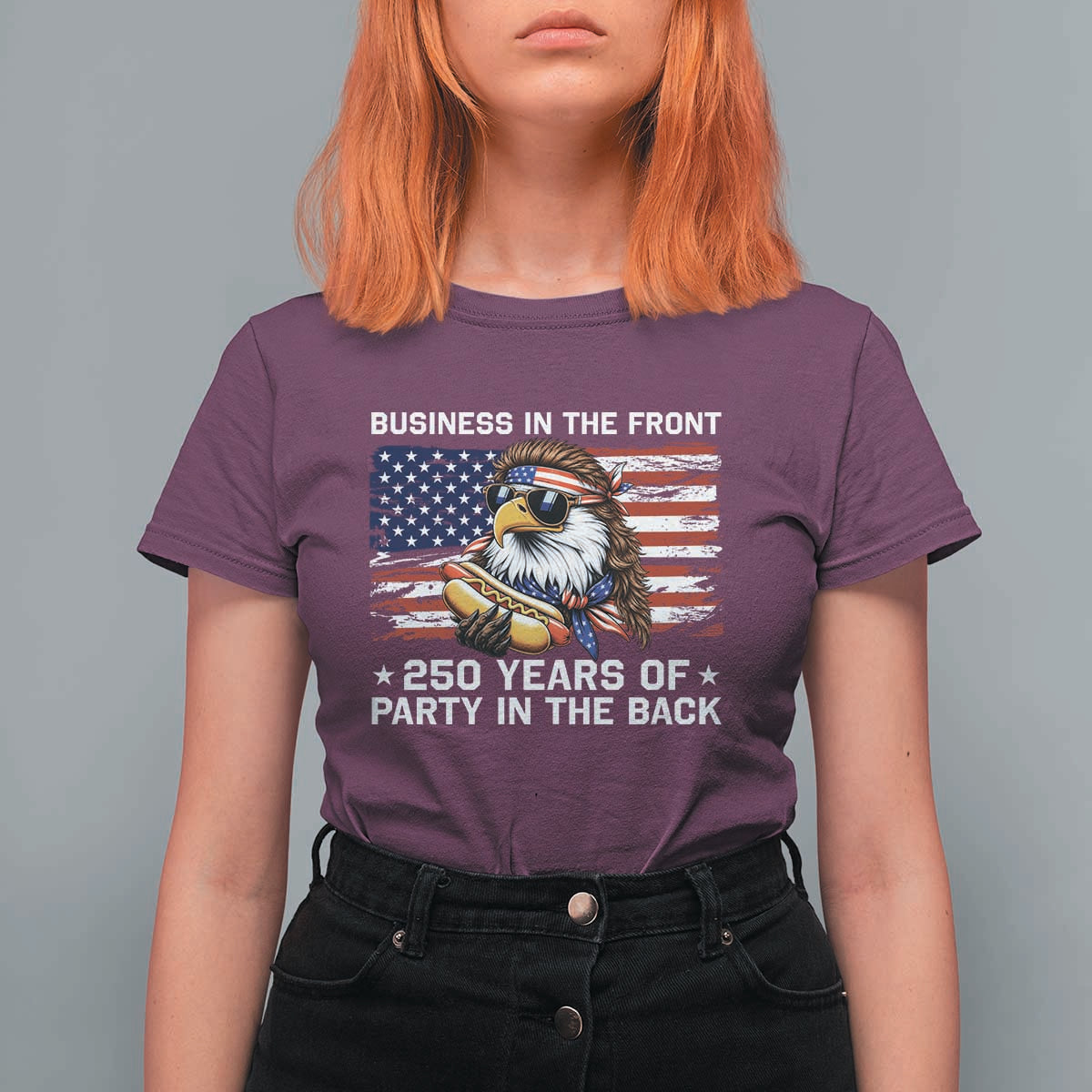 Business In The Front Party In The Back 250th Anniversary USA T Shirt For Women Patriotic Eagle Mullet
