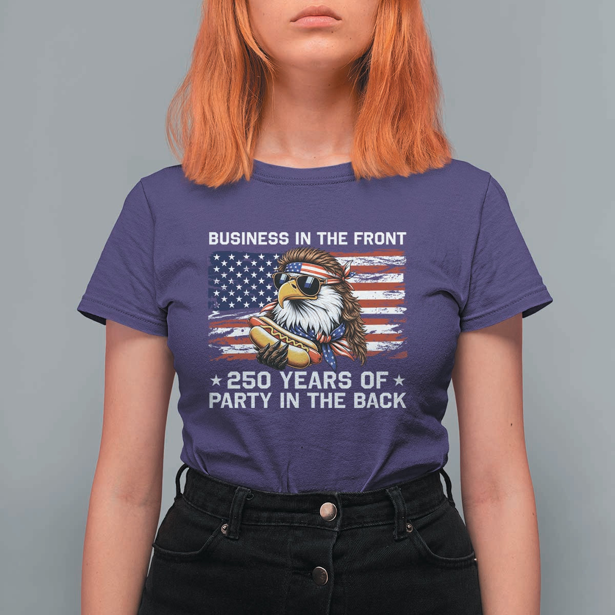 Business In The Front Party In The Back 250th Anniversary USA T Shirt For Women Patriotic Eagle Mullet