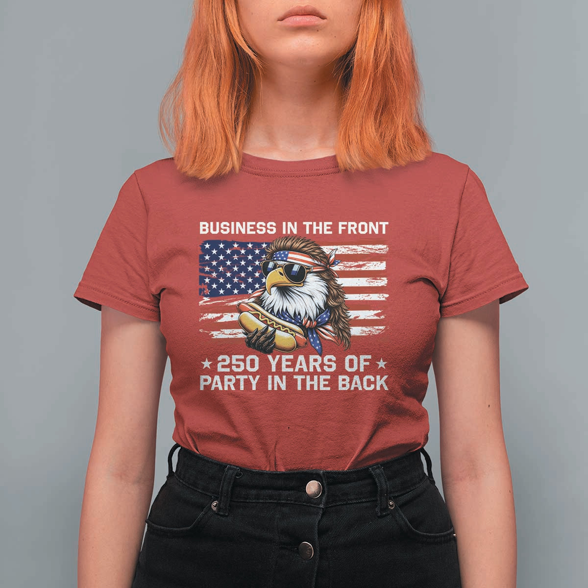 Business In The Front Party In The Back 250th Anniversary USA T Shirt For Women Patriotic Eagle Mullet
