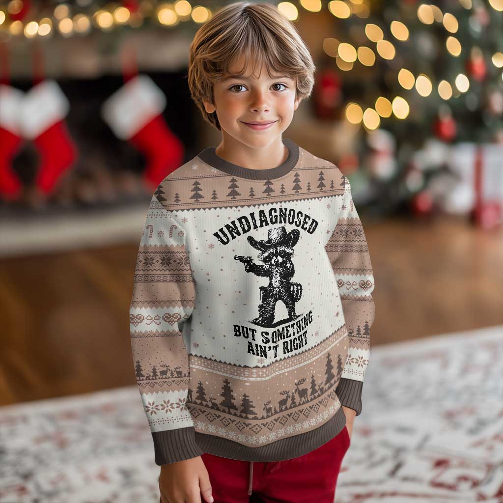 Undiagnosed But Something Ain't Right Ugly Christmas Sweater Funny Raccoon Cowboy