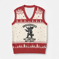 Undiagnosed But Something Ain't Right V-Neck Knit Sweater Vest Funny Raccoon Cowboy