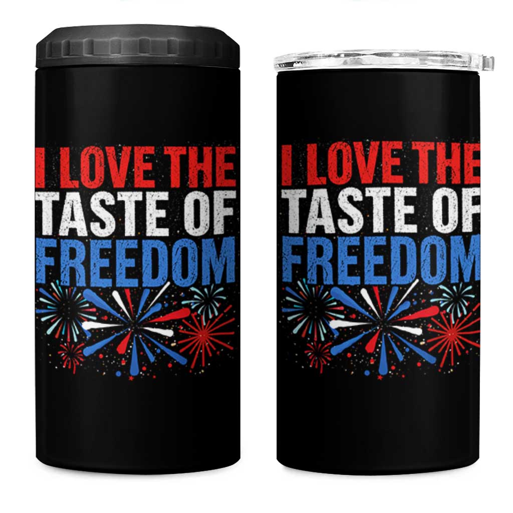 I Love The Taste Of Freedom Funny 4th of July Couple Matching 4 in 1 Can Cooler Tumbler US Fireworks