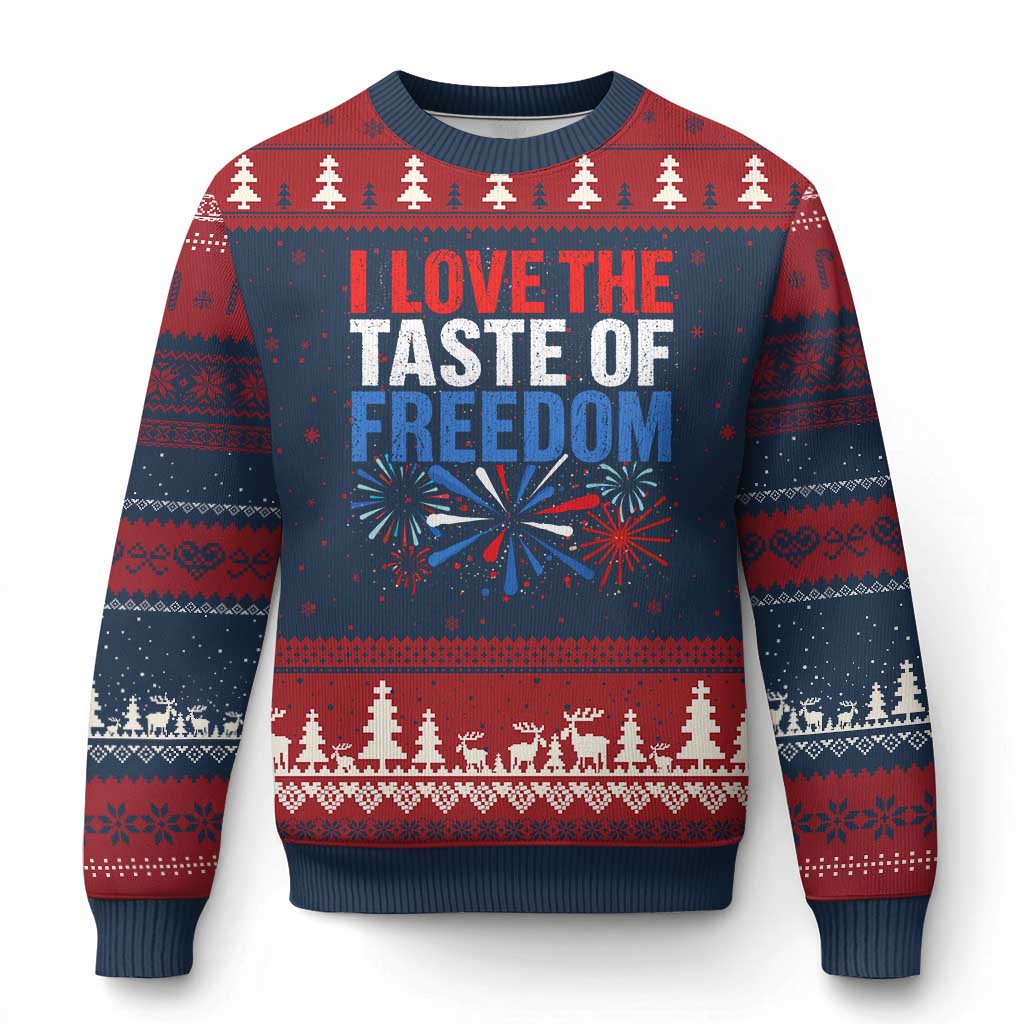 I Love The Taste Of Freedom Funny 4th of July Couple Matching Ugly Christmas Sweater US Fireworks