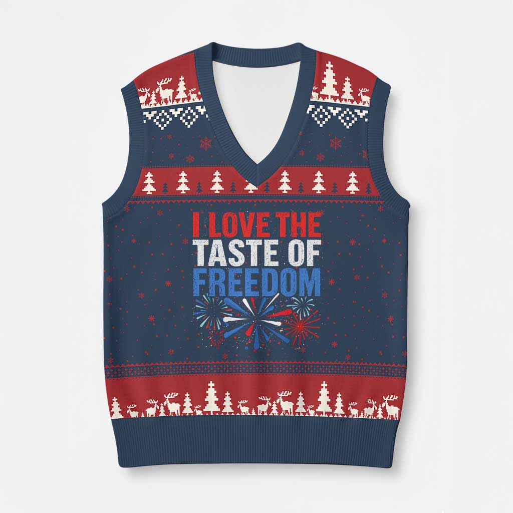 I Love The Taste Of Freedom Funny 4th of July Couple Matching V-Neck Knit Sweater Vest US Fireworks