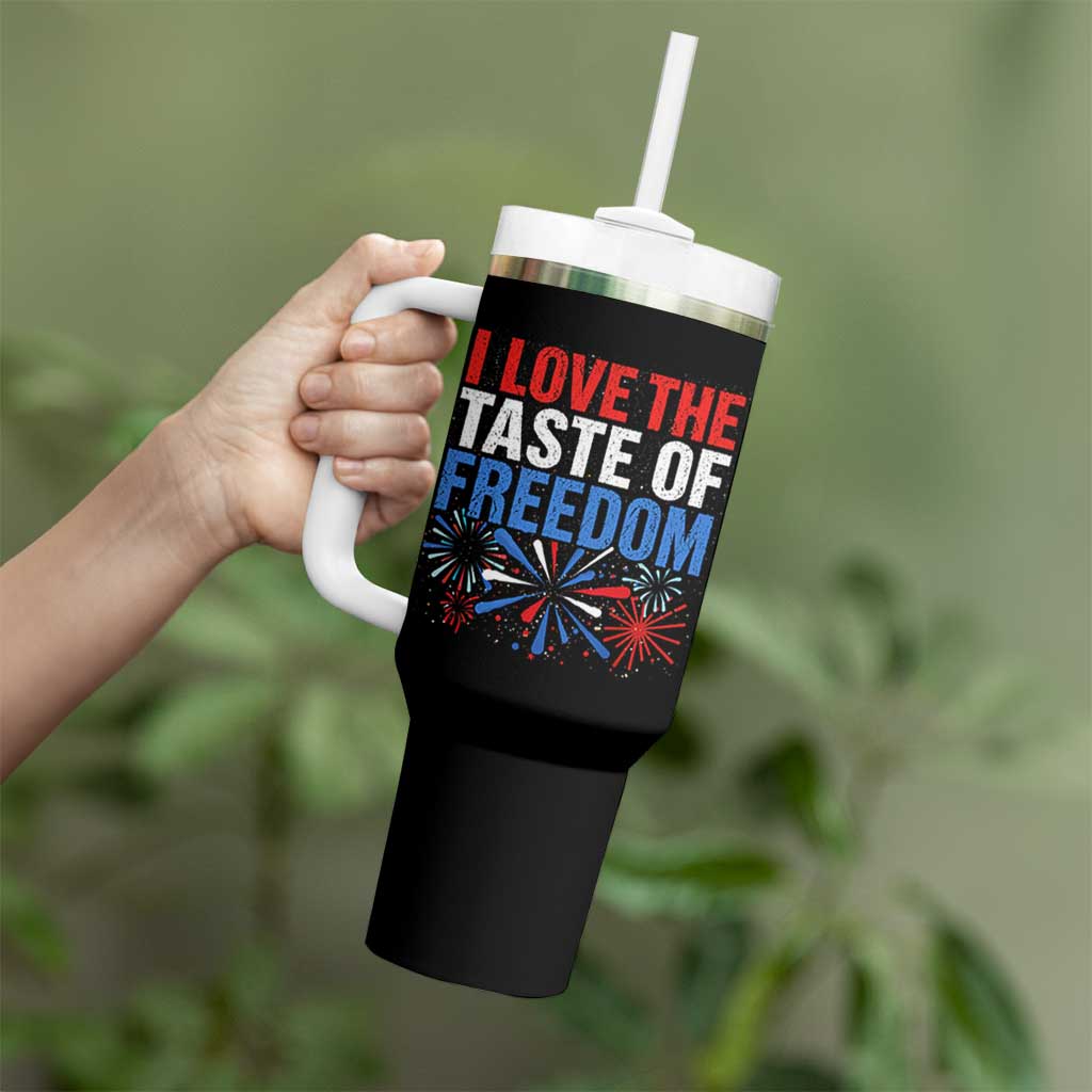 I Love The Taste Of Freedom Funny 4th of July Couple Matching Tumbler With Handle US Fireworks