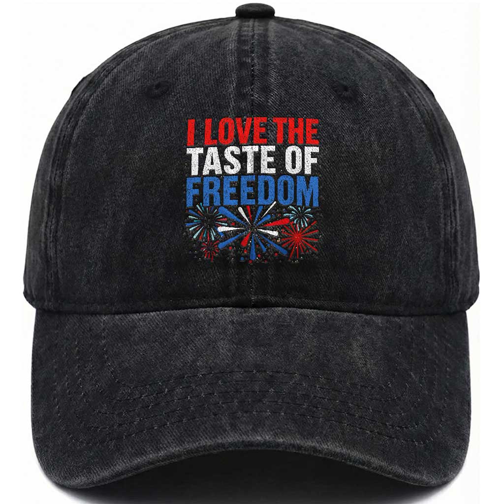 I Love The Taste Of Freedom Funny 4th of July Couple Matching Washed Cotton Baseball Cap US Fireworks
