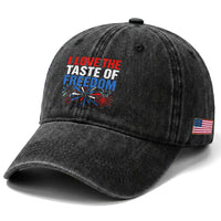 I Love The Taste Of Freedom Funny 4th of July Couple Matching Washed Cotton Baseball Cap US Fireworks