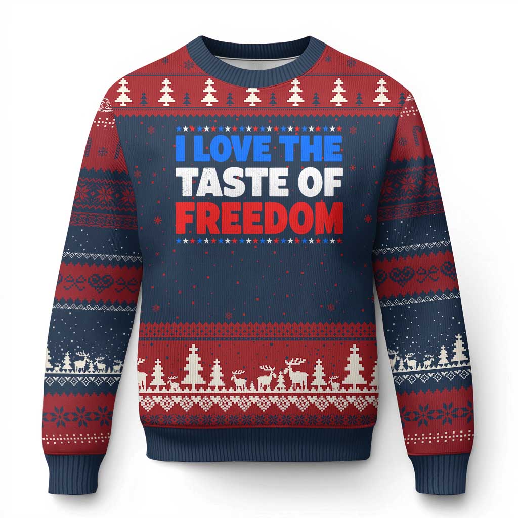 I Love The Taste Of Freedom Funny 4th of July Couple Matching Ugly Christmas Sweater