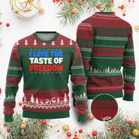 I Love The Taste Of Freedom Funny 4th of July Couple Matching Ugly Christmas Sweater